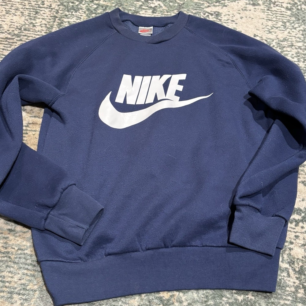 90s Nike Big Swoosh Sweatshirt Men's Medium Blue Gray Tag